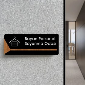 Resim Bayan Personel Soyunma Odası - Ofis Kapı Isimliği, Yönlendirme Levhası 26X10CM - Siyah & Ceviz 