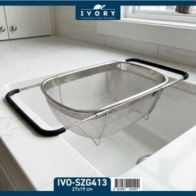 Resim Ivory Evye Üstü Açılır Kapanır Kulplu Paslanmaz Çelik Süzgeç - Katlanabilir Saplı Pratik Mutfak Süzgeci 27x19 Inox 