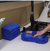 Resim Oldfriend Mavi 6 Parça Mikrofiber Sünger Ve Havlu Seti Oto Ev Mutfak Temizliği 