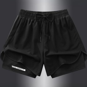 Resim Erkek Aktif Spor Şortları - Hızlı Kuruma Polyester %92 Elastan %8 Blend, Rahat Soluklu Fitness Koşu Şortları ile Az Esnek, Normal Fit Dokuma Kumaş, Lastikli Bel, Desensiz Düz Renk 