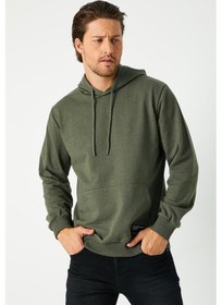 Resim Comeor Erkek Haki Basic Kapüşonlu Regular Fit Normal Kesim 2 İplik Kumaş Günlük Sweatshirt 