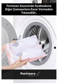 Resim Premium Serisi Lüks Fermuarlı Koruyucu Leke Çıkartıcı Ayakkabı Çamaşır Yıkama Torbası Filesi 2 Adet Beyaz 
