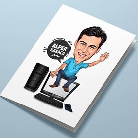 Resim Bilgisayar Kurdu Erkek Karikatürlü Tebrik Kartı 