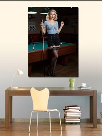 Resim Kanvas Tablo Bilardo Masasında Kadın, 70 x 100 CNVSDKEY139602 