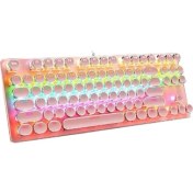 Resim Leaven K550 Kablolu Pembe Klavye Daktilo Tarzı Su Geçirmez LED Rgb Gökkuşağı Renler Mekanik Oyuncu Işıklı Klavye Ergonomik Tasarım Rahat Kullanım 150CM Kablo Uzunluğu Bilgisayar Pc Için (Pembe) 