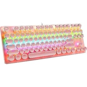 Resim Leaven K550 Kablolu Pembe Klavye Daktilo Tarzı Su Geçirmez LED Rgb Gökkuşağı Renler Mekanik Oyuncu Işıklı Klavye Ergonomik Tasarım Rahat Kullanım 150CM Kablo Uzunluğu Bilgisayar Pc Için (Pembe) 
