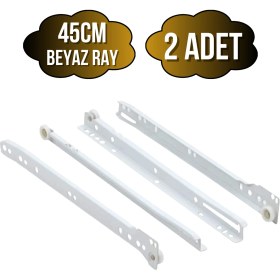 Resim Beyaz Metal Çekmece Rayı Tekerlekli Mobilya Dolap Çekmece Rayı(Beyaz)(Takım)(Metal) 
