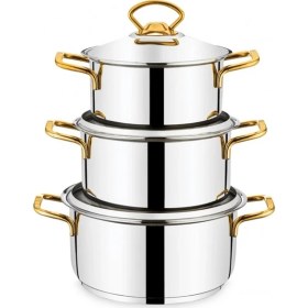 Resim Sıla Boğaziçi Güveç Seti Gold Kulplu Paslanmaz Çelik Tencere Seti 6 Parça 