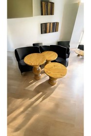 Resim Simillo Home&Living Wood Wooden Ahşap 3’lü Set Mantar Yan Sehpa Modern Renk Fiskos 