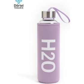 Resim H2o Kılıflı Cam Matara 600 Ml Mor 