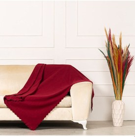 Resim Bordo Dokuma Kadife Şönil Düz Kumaş Çift Taraflı Koltuk Şalı Örtü 