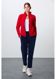 Resim Tommy Life Kırmızı-lacivert Kalın Yumuşak Dokulu Dik Yaka Oversize Nakışlı Polar Kadın Eşofman Takım -95339 Kırmızı - Lacivert 