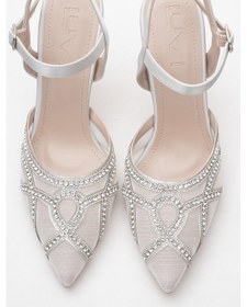 Resim Luvi Shoes Volby Gümüş Saten Taşlı Kadın Abiye Ayakkabı Gümüş 