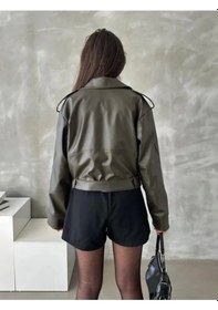 Resim Genculus Kemerli Kadın Deri Ceket Yeni Sezon Oversize Çok Renkli 