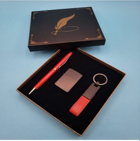 Resim Büro Ev Ofis Hediyesi İçin 3parça Kırmızı Anahtarlık Çakmak Touchpen Kalem Seti 