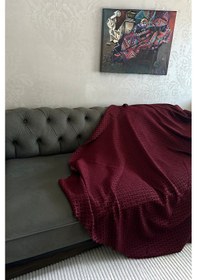 Resim Sofline Kadife Şönil Koltuk Örtüsü, Kaymaz Kanepe Örtüsü, Koltuk Şalı 180 X 220cm Kırmızı 
