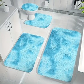 Resim 4'lü Lüks Peluş Banyo Paspası Seti - Yumuşak, Emici, Kaymaz, Kalın, Makinede Yıkanabilir Dikdörtgen Polyester Banyo Halısı 