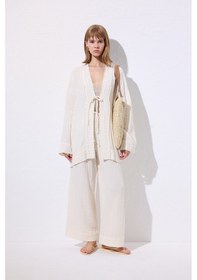 Resim Manuka Müslin Bağlamalı Pantolon Bej Bej 