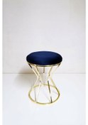 Resim Metal Ayaklı Lüks Puf Tabure Koltuk Gold Lacivert 