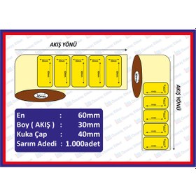 Resim Özsaraç Etiket Eco Termal Etiket Sarı 30 x 60 MM 1000'li Sarım 