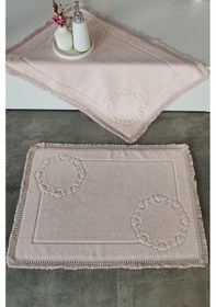 Resim 2'li Set Püskül Dantelli Ayak Havlusu 50x70 Cm - Yumuşak Ve Su Emici Pudra 
