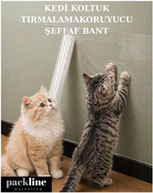 Resim Packline Marketing Kedi Koltuk Tırmalama Koruyucu Şeffaf Yapışkanlı Mobilya Tırmalama Önleyici Bandı 30cm X 3metre 