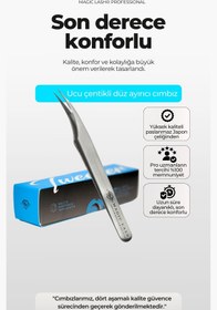 Resim Magic Lash Profesyonel Premium Ucu Çentikli Wolverine Silver Düz Ayırıcı İpek Kirpik Cımbız WS-24 