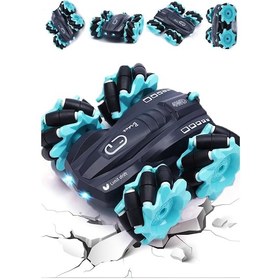 Resim Uzaktan Kumandalı Işıklı Çok Yönlü Drift Tekerlekli Dublör Akrobat Araba Stunt Drift Car - Mavi Mavi 