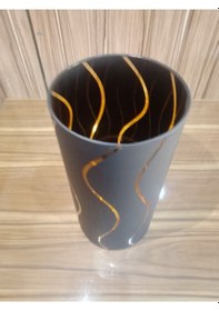 Resim Mat Siyah Transparan Sarı Su Yolu Desenli Cam Lüks Modern Silindir Vazo Sarı 