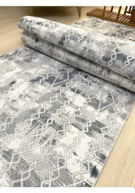 Resim Premium Gri Mavi Kaymaz Tabanlı Kesme Yolluk Koridor Mutfak Salon Halısı Yüksek Kalite 