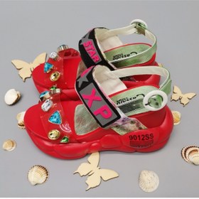 Resim CassidoShoes Anatomik Taban Platform Topuk Rengarenk Taşlı Kırmızı Kadın Sandalet 