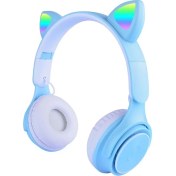 Resim GK Creative M6 Pro Cat Rgb LED Işıklı Kedi Kulağı Band Tasarımlı Ayarlanabilir ve Katlanabilir Kulak Üstü Bluetooth Kulaklık Mavi 