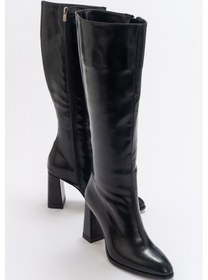 Resim Luvishoes Decer Siyah Cilt Kadın Topuklu Çizme Siyah 