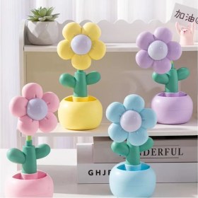 Resim USB Şarjlı Çiçek Tasarımlı LED Masa Lambası – Kalemlikli Gece Lambası-Mor 