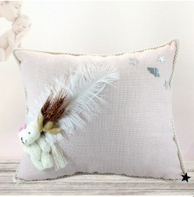 Resim Süslebabypartystore Kuru Çiçek Tanzimli, Ayıcıklı, Takı Yastığı, Pudra Renk Pudra 
