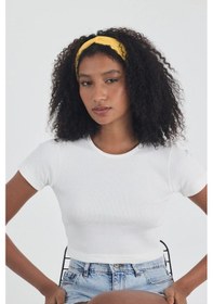 Resim Kadın Pamuklu Penye, Kaymaz, Yumuşak, Esnek, Stilinle Öndesin Saç Bandı Bandana - Tek Ebat / Sarı Sarı 