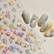 Resim İlkbahar Yabani Çiçek & Kabuk Parlak Tırnak Stickerları - Kendinden Yapışkanlı Glitter Vurgulu Çiçekli Tırnak Sanatı Dekalleri, Canlı İlkbahar Renkleri, Dayanıklı Plastikten İlkbahar Tırnak Tasarımları için, Tırnak Sanatı için Tırnak Stickerları, Güzellik Aksesuarları, Zarif Tasarım 