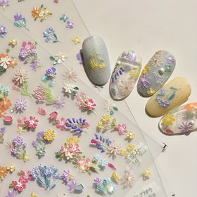 Resim İlkbahar Yabani Çiçek & Kabuk Parlak Tırnak Stickerları - Kendinden Yapışkanlı Glitter Vurgulu Çiçekli Tırnak Sanatı Dekalleri, Canlı İlkbahar Renkleri, Dayanıklı Plastikten İlkbahar Tırnak Tasarımları için, Tırnak Sanatı için Tırnak Stickerları, Güzellik Aksesuarları, Zarif Tasarım 