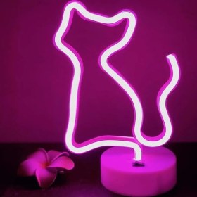 Resim Hediyesahibi Neon LED Lamba Kedi LED Işıklı Lamba Pilli Masa Lambası 