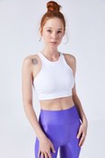 Resim VAYU Beyaz Hera Halter Yaka Tül Detaylı Yoga & Pilates Sporcu Sütyeni 
