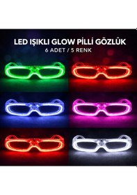 Resim Led Işıklı Glow Pilli Parti Gözlüğü - Glow Efektli 6 Adet 5 Renk Tüm Yaşlar 