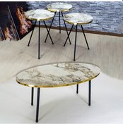 Resim Zigon Sehpa Ve Orta Sehpa Elips Siyah Metal Ayak Altın Efes Set 