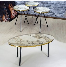 Resim Zigon Sehpa Ve Orta Sehpa Elips Siyah Metal Ayak Altın Efes Set 