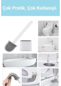 Resim Home Duvara Yapıştırılabilir Silikon Wc Fırçası,ince Aralara Girebilir Silikon Klozet Fırçası Beyaz Siyah 
