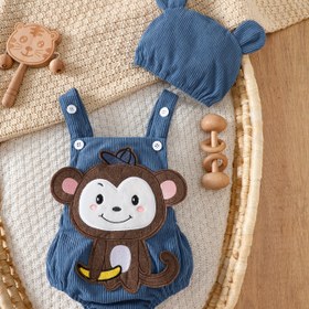 Resim İki Parça Erkek Bahar ve Yaz Rahat Sevimli Tarz Maymun Yama Bodysuit ve Şapka Seti, Dış Mekanlar İçin Mükemmel 