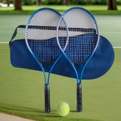 Resim İki 22 inç Genç Tenis Raketi, Hafif, Dayanıklı ve Rahat Tutuşlu Demir Malzemeyle Yapılmıştır, Tüm Beceriler İçin Uygun, Açık Alan Eğitimi ve Eğitim Ekipmanı İçerir. 1 Yüksek Esneklikli Tenis Topu + Top Çantası Dahil 