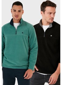 Resim Buratti Slim Fit Anti-Pilling Tüylenme Yapmayan Bato Yaka Şardonlu 2'Li Paket Erkek Polar 5906001S2 Benetton-Siyah 