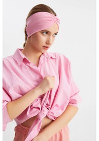 Resim Butik Çapraz Bağlamalı Kadın Bandana Saç Bandı, Kaymaz Yumuşak Esnek%100 Pamuklu Penye - Tek Ebat / Pembe Pembe 