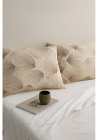 Resim İndiba Kahve Desenli 2 Li Yastık Kılıfı Pamuklu Kumaş Fermuarlı Kahve 