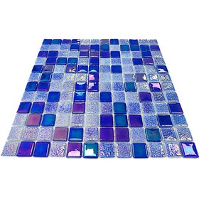 Resim MozaiKristaL Havuz ve Tüm Yüzeyler için 25x25mm Lüster Blue 31,5x31,5cm. Fileli Cam Mozaik. (10 File karo=1m2) 